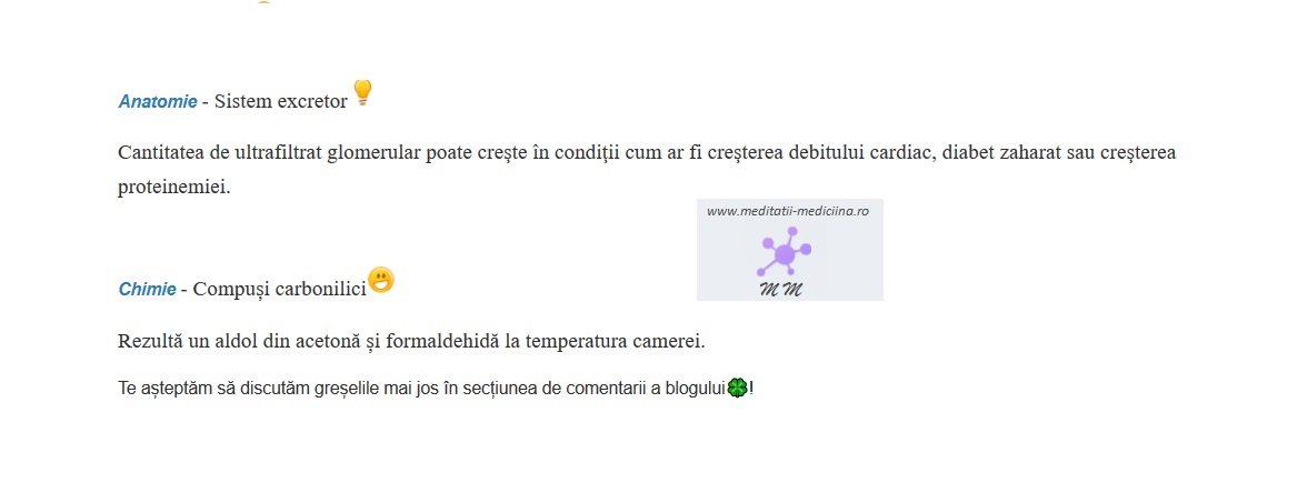 Găsești Greșeala?Sistemul excretor și Compuși carbonilici