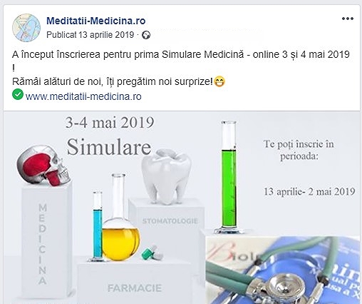 Simulare Admitere Medicină online 03 și 04 mai 2019 (Ediția 1)